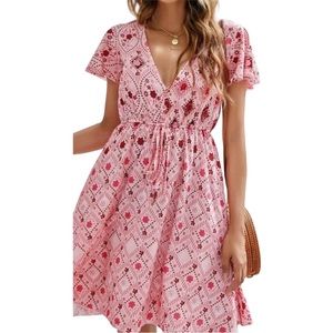 060 NEW SHEIN Pink Floral Mini Dress - XS